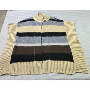 Stile Benetton‎ Wool Blend Poncho Vest Striped Knit Button Cozycore Layering
